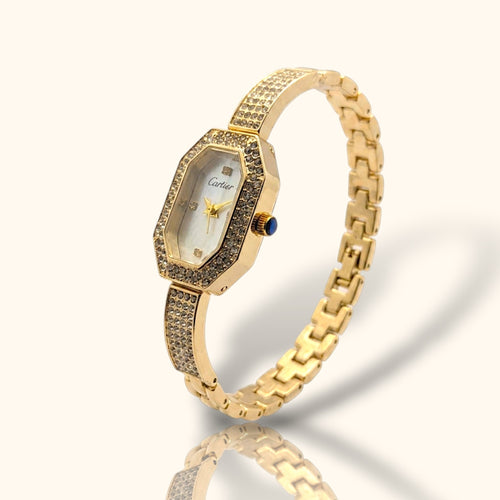 Cartier Inspired Royal Gold Octagon – Crystal Studded Luxury Jewelry Watch