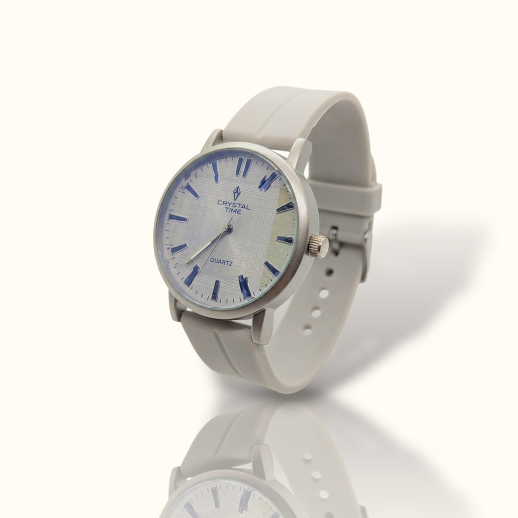 Crystal Time – Arctic White Sunray Dial Men’s Watch with Pure White Silicone Strap