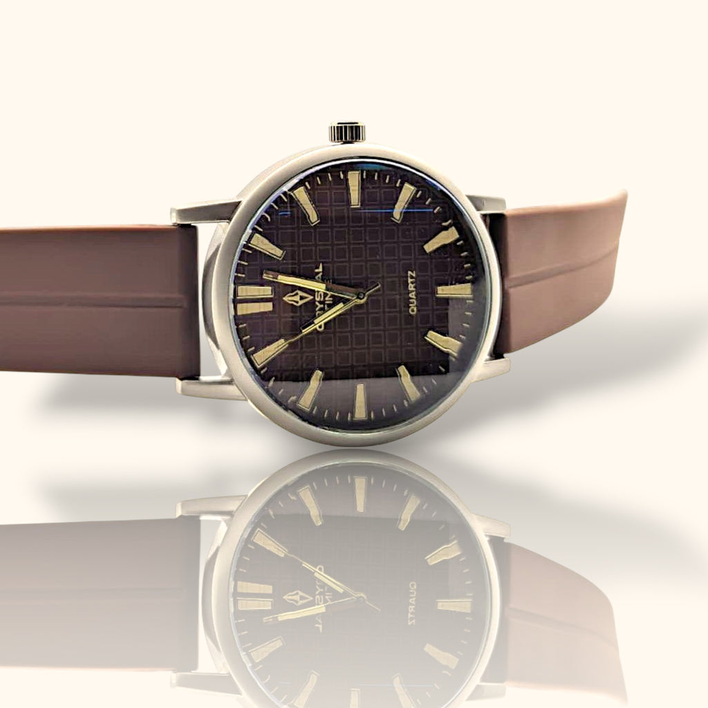 Crystal Time – Deep Brown Dial Men’s Watch with Premium Silicone Strap