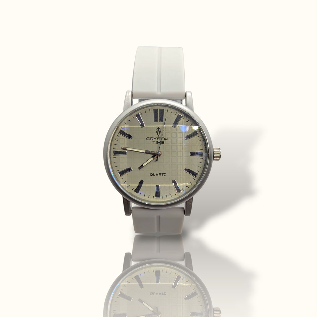 Crystal Time – Arctic White Sunray Dial Men’s Watch with Pure White Silicone Strap