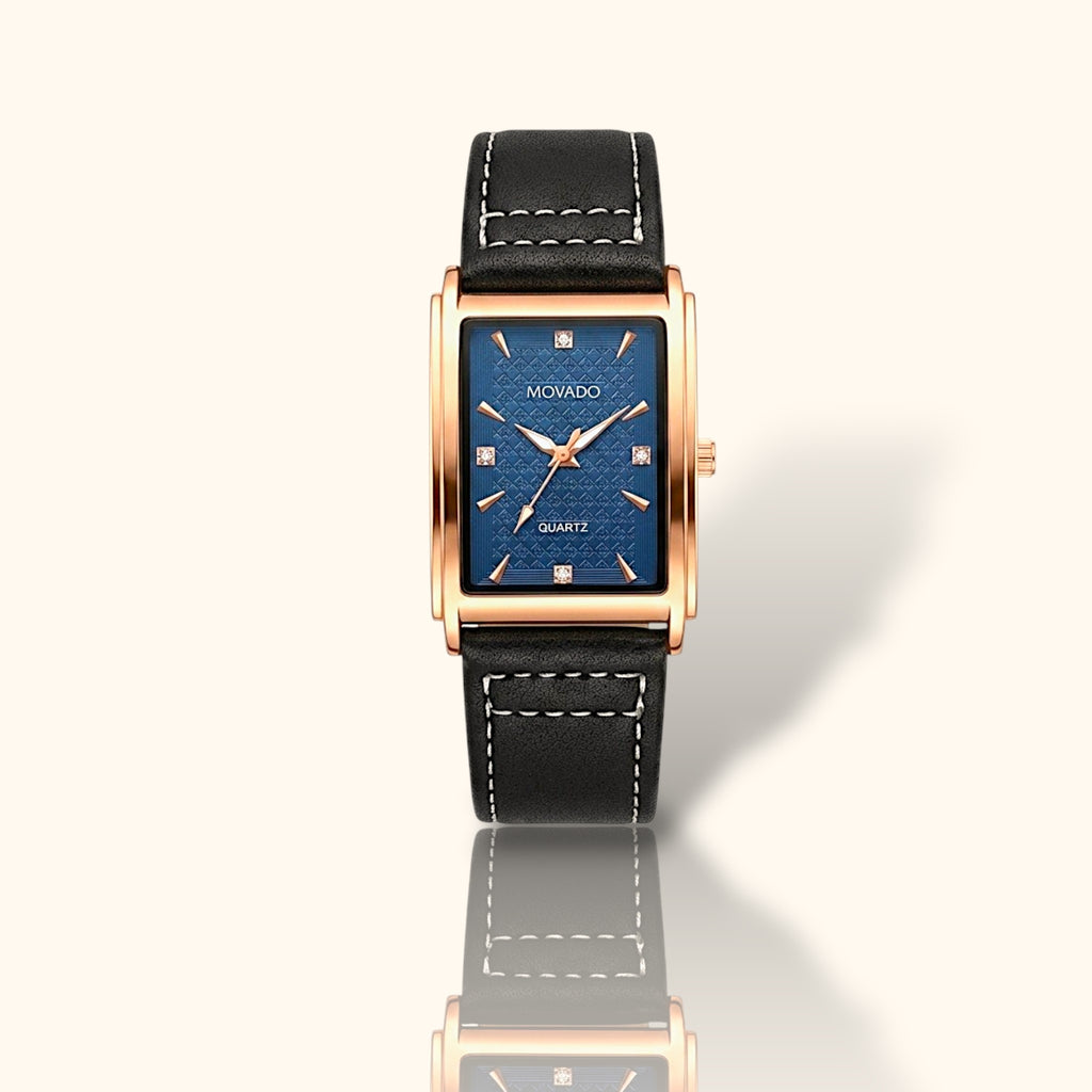 Midnight Blue Excellence: Rose Gold & Black Leather Watch