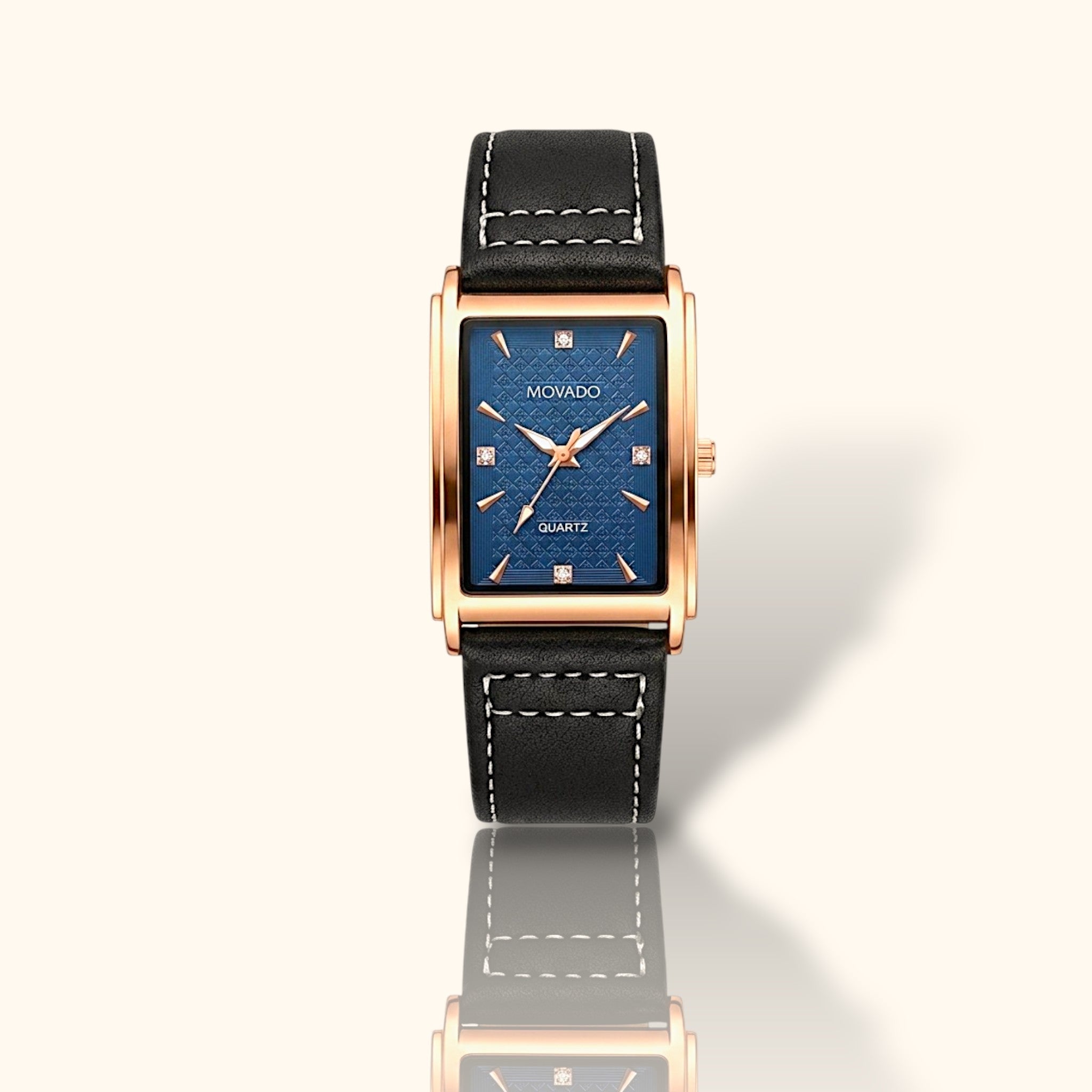 Midnight Blue Excellence: Rose Gold & Black Leather Watch