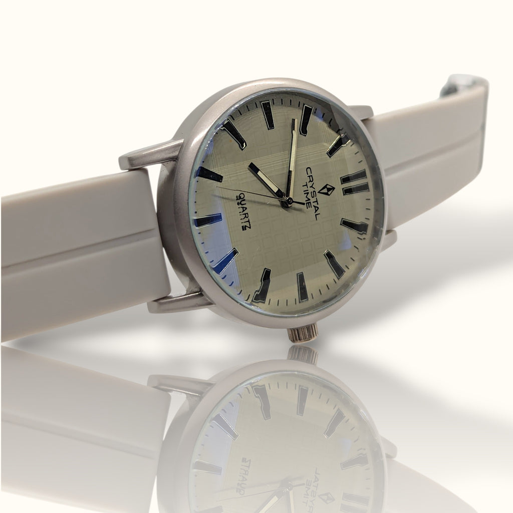Crystal Time – Arctic White Sunray Dial Men’s Watch with Pure White Silicone Strap