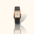 Elegant Square Rose Gold Quartz Watch with Black Leather Strap – Classic Design for Men
