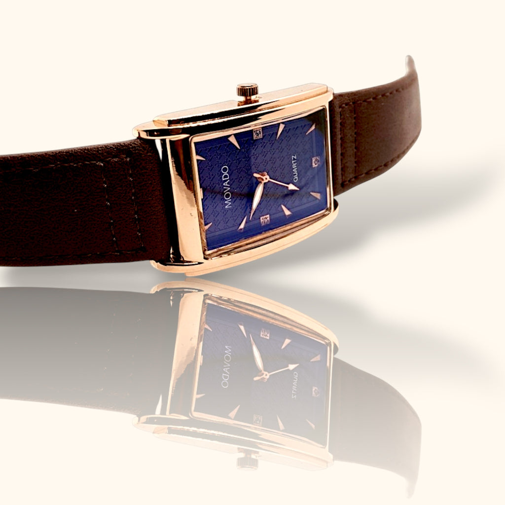 Premium Square Rose Gold Watch with Brown Leather Strap