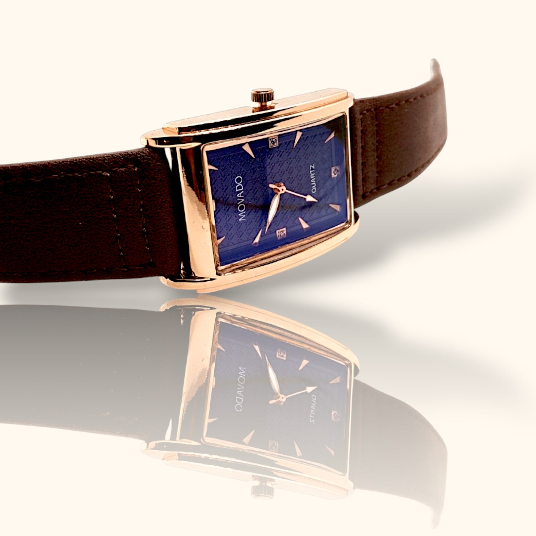 Premium Square Rose Gold Watch with Brown Leather Strap