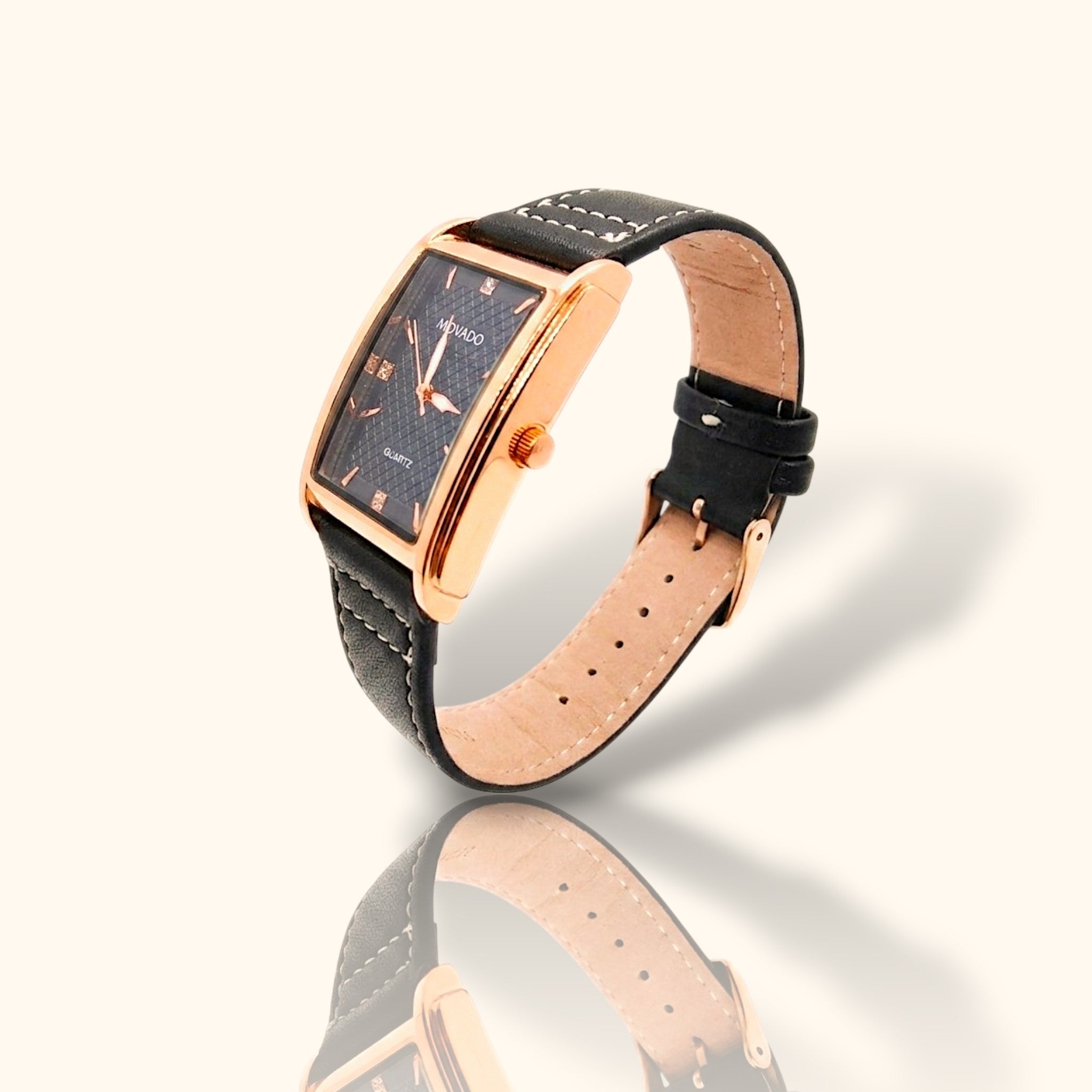 Midnight Blue Excellence: Rose Gold & Black Leather Watch