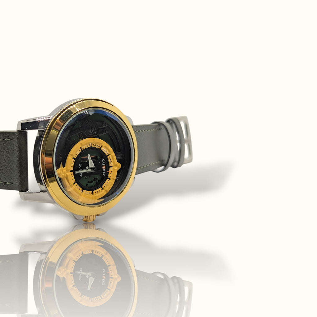 CAS RAY Industrial Fusion – Gold & Forest Green Mechanical-Style Tech Watch