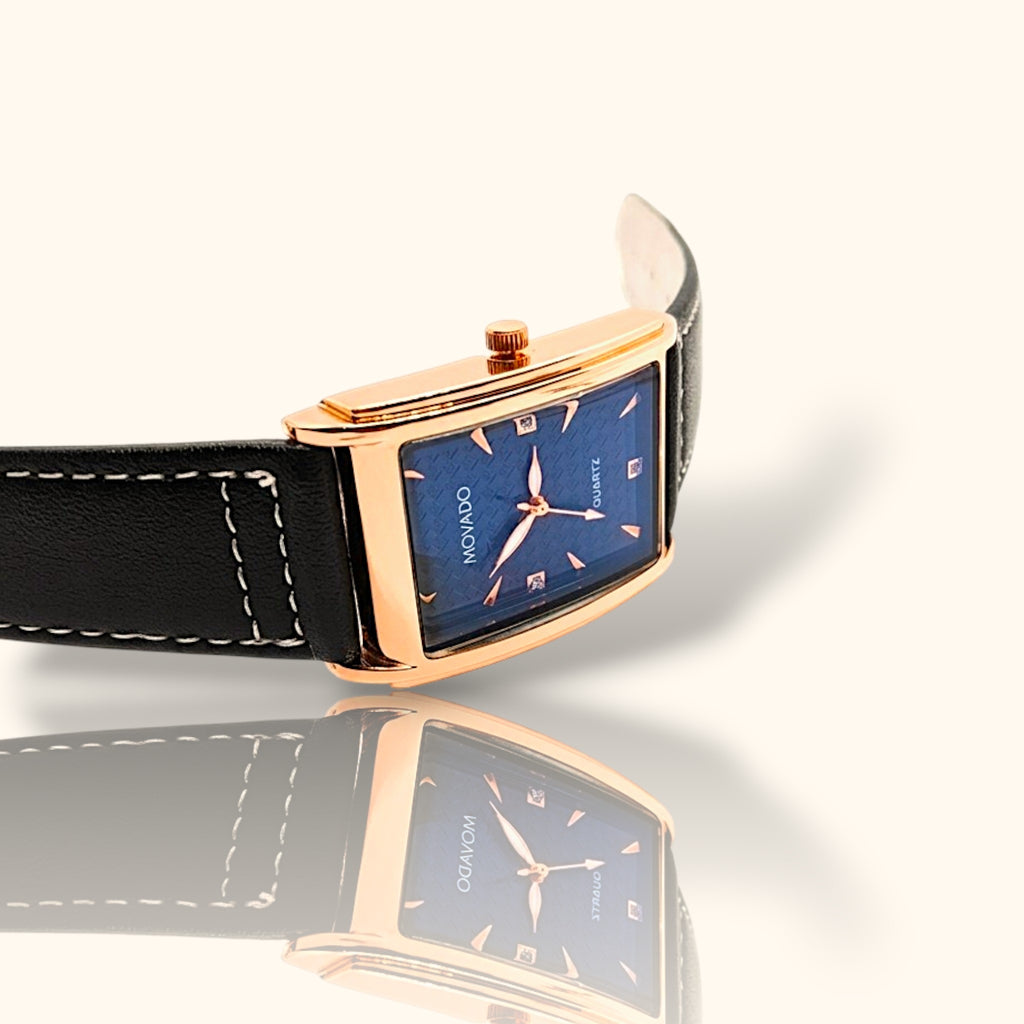 Midnight Blue Excellence: Rose Gold & Black Leather Watch