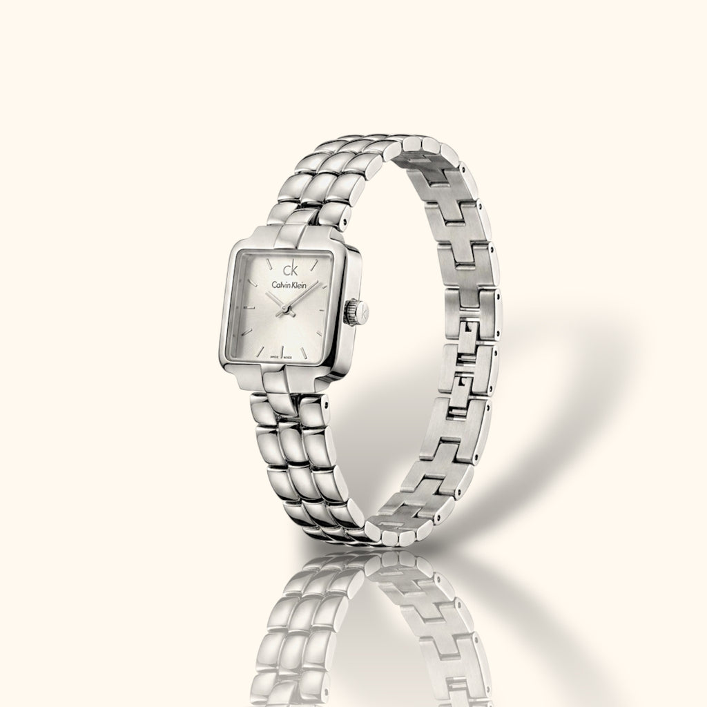 Calvin Klein Silver Essence – Square Dial All-Silver Women’s Watch