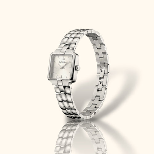 Calvin Klein Silver Essence – Square Dial All-Silver Women’s Watch