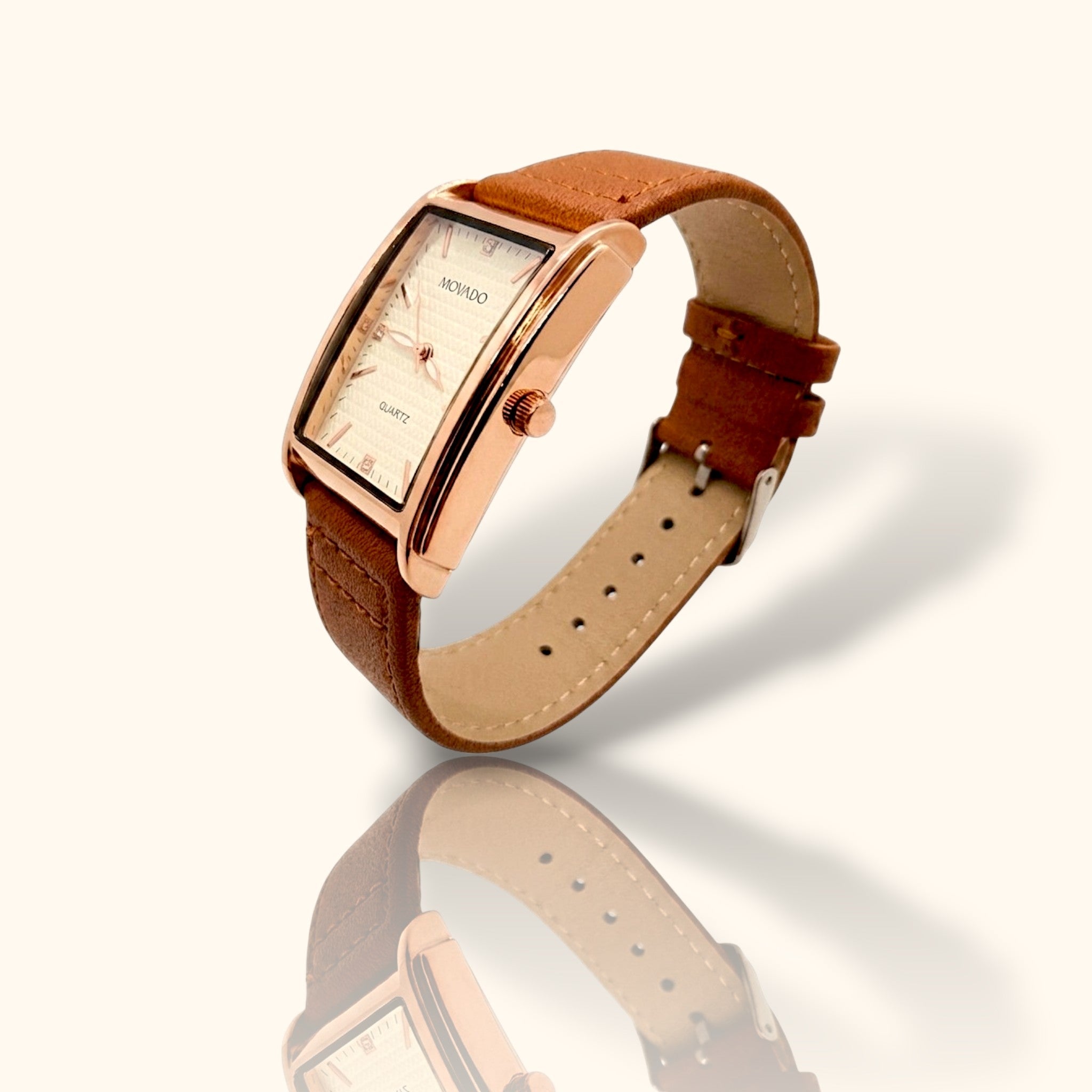Classic Vintage: Brown Leather Rectangular Watch