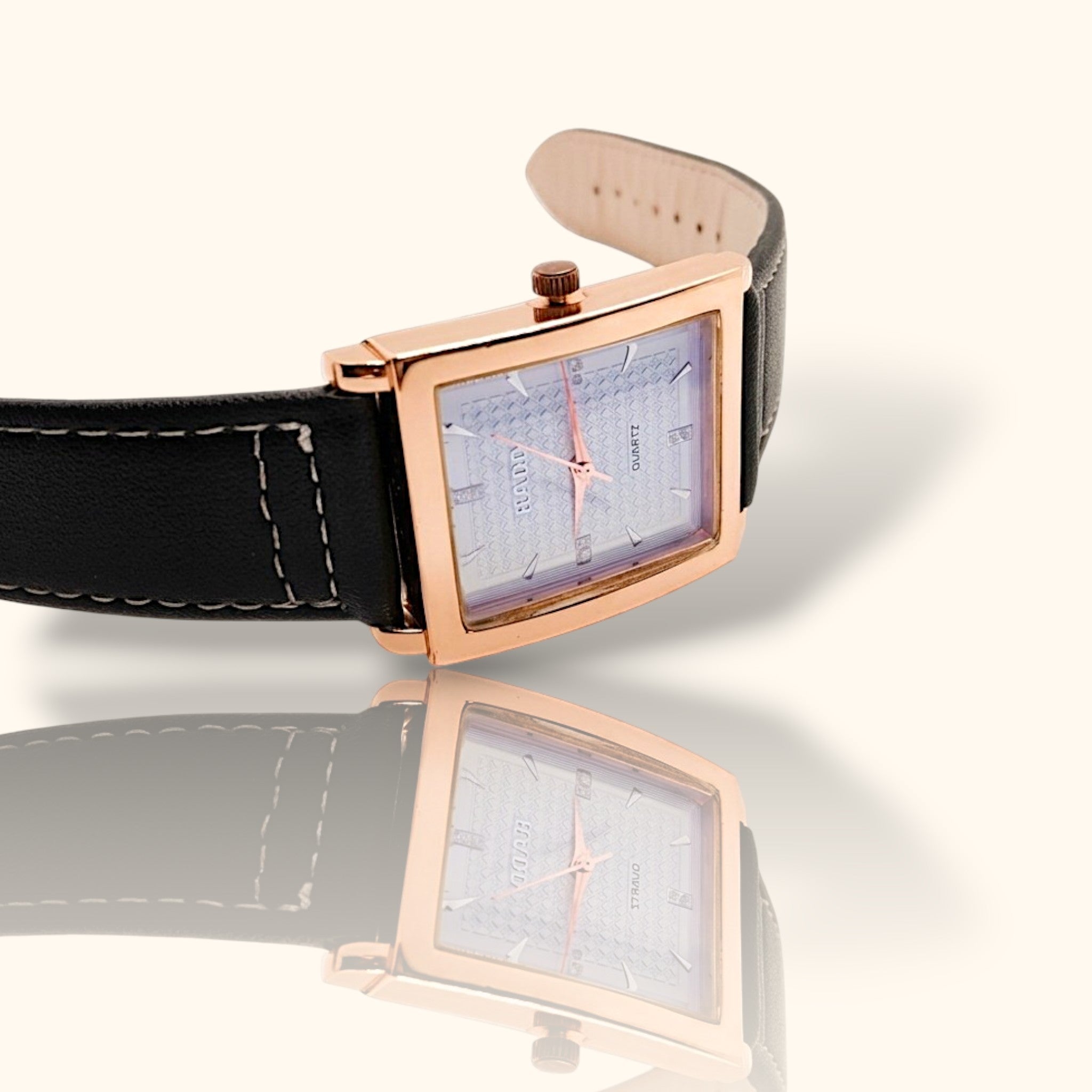 Elegant Square Rose Gold Quartz Watch with Black Leather Strap – Classic Design for Men