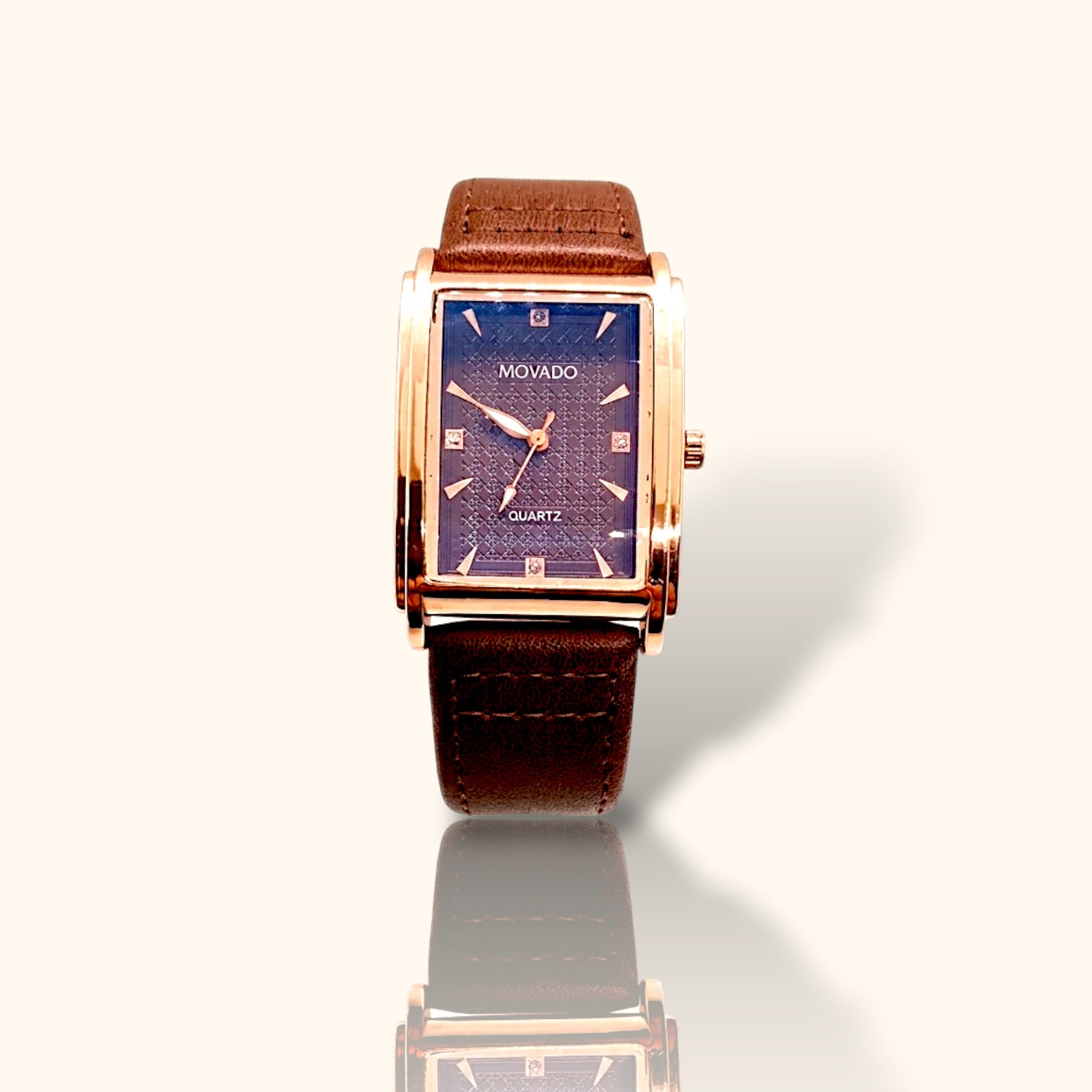 Premium Square Rose Gold Watch with Brown Leather Strap