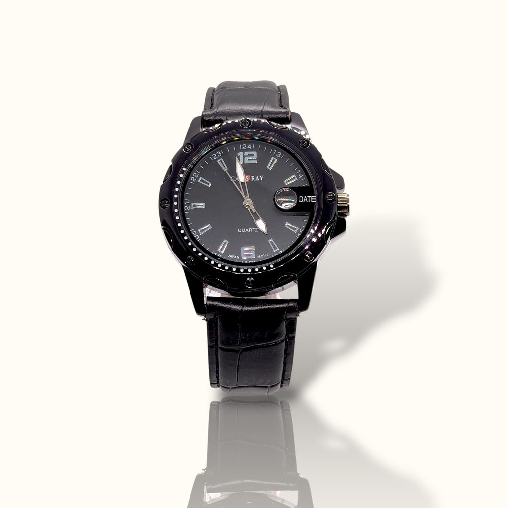 CAS RAY Midnight Commander – All-Black Tactical Watch with Croco-Leather Strap