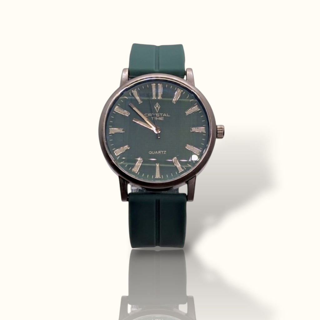Crystal Time – Emerald Green Sunray Dial Men’s Watch with Sage Green Silicone Strap