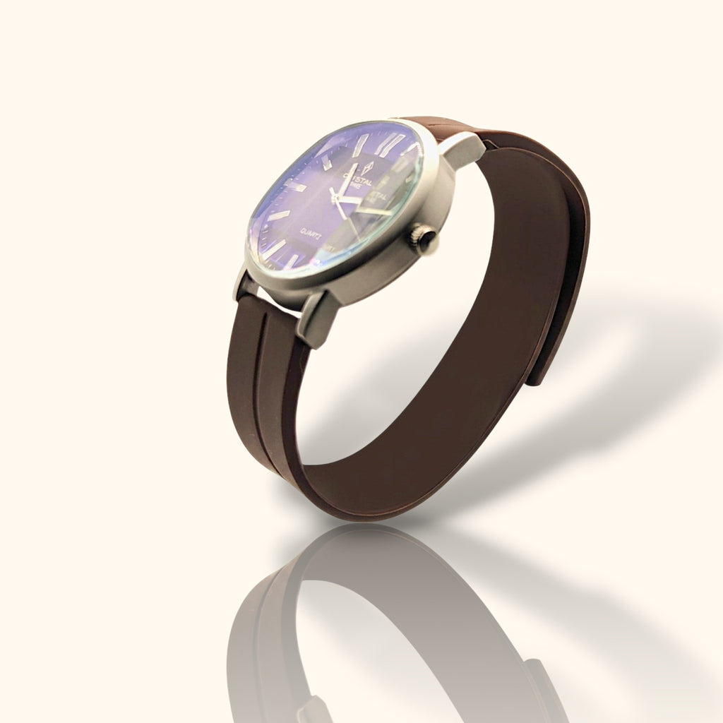 Crystal Time – Deep Brown Dial Men’s Watch with Premium Silicone Strap